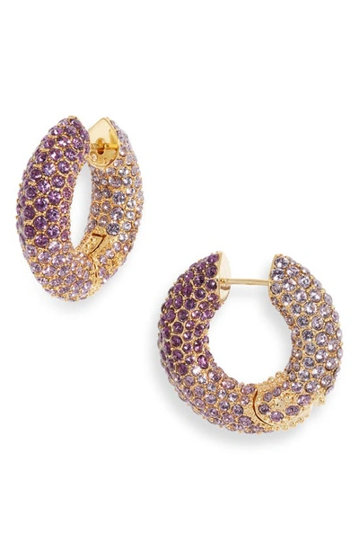 Kendra Scott Mikki Gold Pave Hoop Earrings In Purple Mauve Ombre Mix In Multi