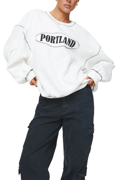 Princess Polly Portland Oversize Graphic Sweatshirt In White