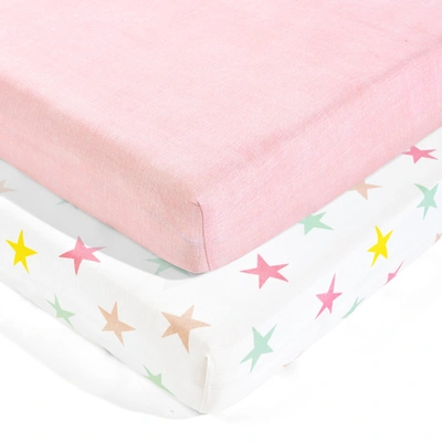 Lush Decor Unicorn Heart Rainbow Star Organic Cotton Fitted Crib Sheet 2 Pack Set