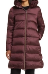 Save The Duck Lysa Quilted Hooded Longline Coat In Burgundy Black