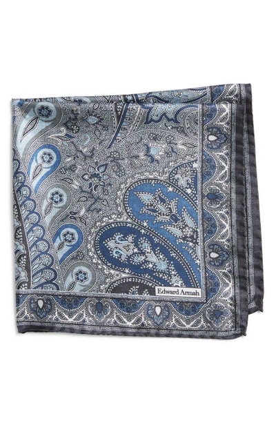 Edward Armah Paisley Silk Pocket Square In Gray