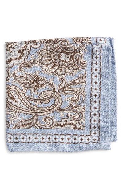 Edward Armah Paisley & Floral Silk Reversible Pocket Square In Light Blue