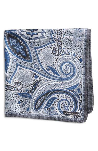 Edward Armah Persian Print Silk Pocket Square In Gray