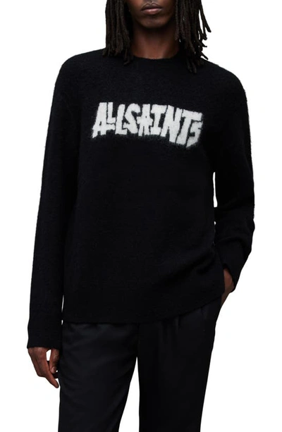 Allsaints Roc Saints Crewneck Sweater In Black/ Chalk