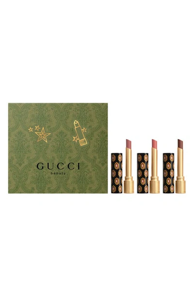 Gucci 3 Piece Glow & Care Shine Lipstick Festive Gift Set In Multi