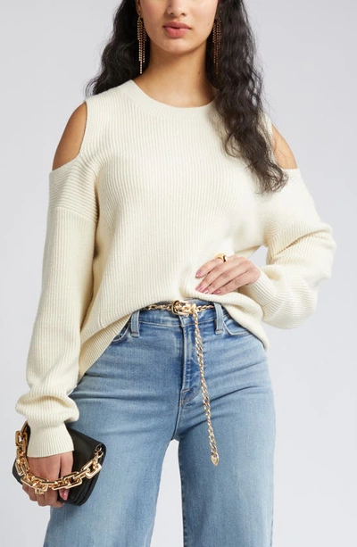 Open Edit Cold Shoulder Sweater In Ivory Dove