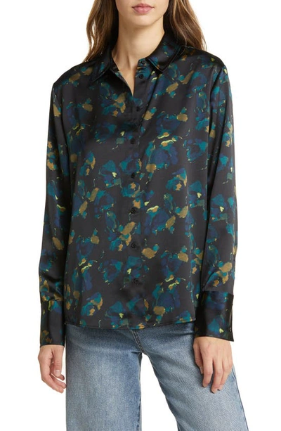 Nordstrom Abstract Floral Button-up Shirt In Black- Blue Layered Floral