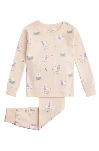 Petit Lem Kids' Dog Print Fitted Two-piece Pajamas In Pink Light
