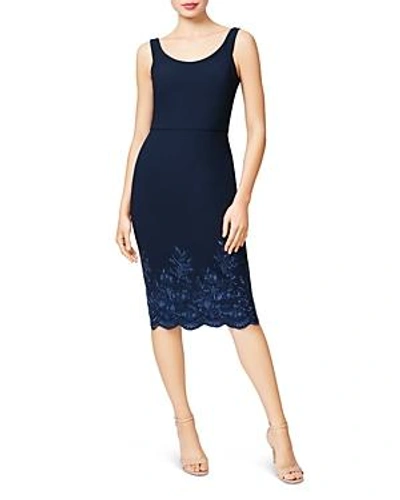 Betsey Johnson Embroidered Scuba Crepe Midi Dress In Navy | ModeSens