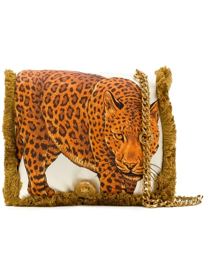 Versace Leopard Fringed Shoulder Bag In Neutrals