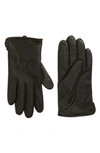 Ugg Logo Stitch Leather Gloves In Black