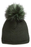 Kyi Kyi Wool Blend Beanie With Faux Fur Pom In Olive