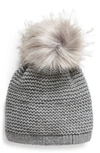 Kyi Kyi Wool Blend Beanie With Faux Fur Pom In Charcoal