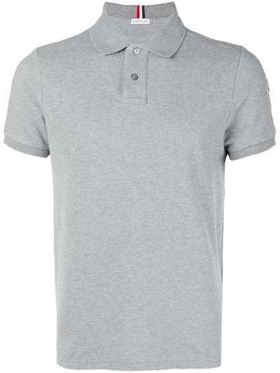 Moncler Men's Striped-neck Polo Shirt In Grey