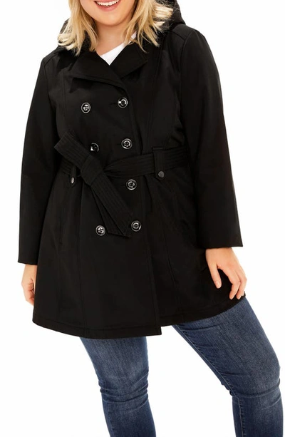 Sebby Softshell Hooded Trench Coat In Black