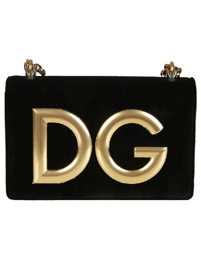 Dolce & Gabbana Velvet Dg Girls Crossbody Bag In Nero/nero