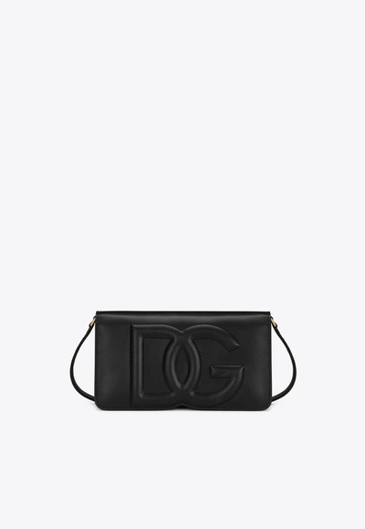 Dolce & Gabbana Dg Logo Calf Leather Clutch In Black