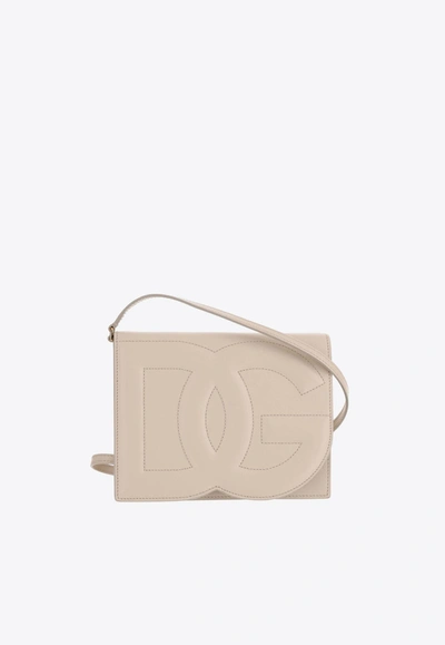 Dolce & Gabbana Dg Logo Calf Leather Crossbody Bag In Ivory