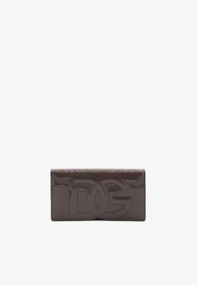 Dolce & Gabbana Dg Logo Patent Leather Clutch In Brown