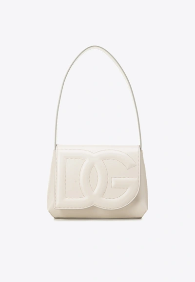 Dolce & Gabbana Dg Logo Shoulder Bag In Calf Leather In Ivory