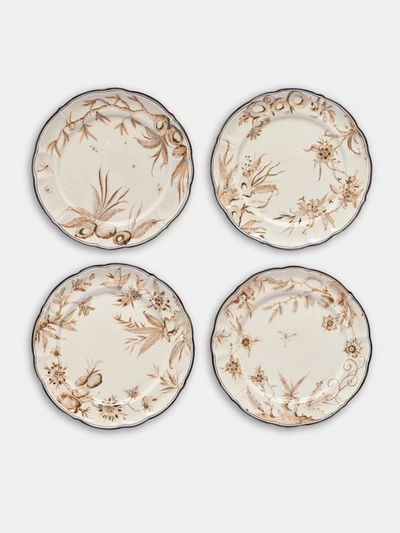 Laboratorio Paravicini Rocaille Screen-printed Ceramic Dinner Plates (set Of 4) In Neutral