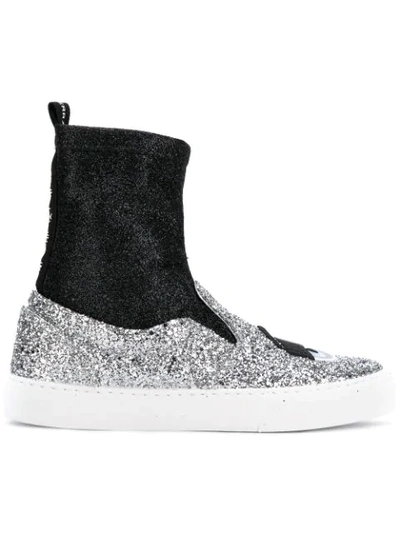 Chiara Ferragni Silver Glitter Slip On With Black Sock In Multicolor