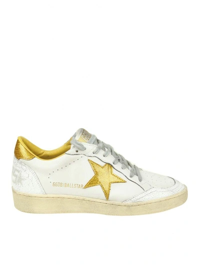 Golden Goose Ball Star Sneakers In White Leather With Glitter Detail