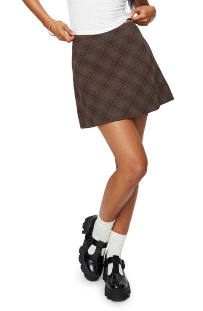 Princess Polly Fike Plaid Cotton Blend Miniskirt In Brown