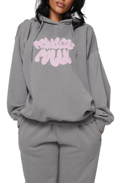 Princess Polly Logo Graphic Hoodie In Charcoal/ Pink