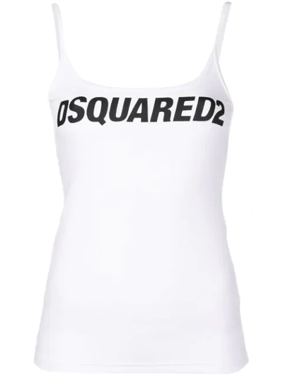 Dsquared2 Logo Printed Cotton Jersey Tank Top In White
