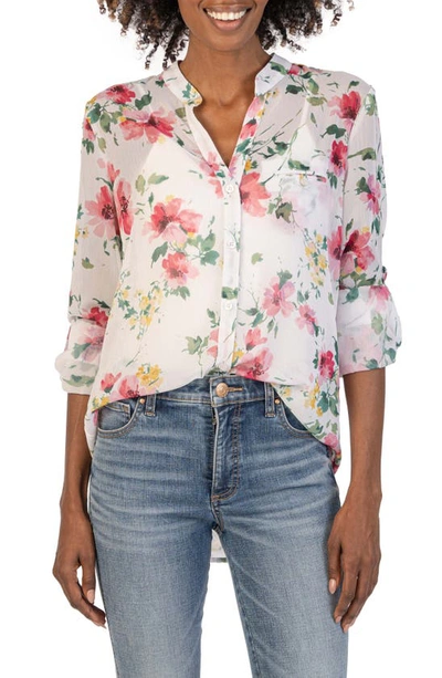 Kut From The Kloth Jasmine Chiffon Button-up Shirt In Amboise-white/ Pink