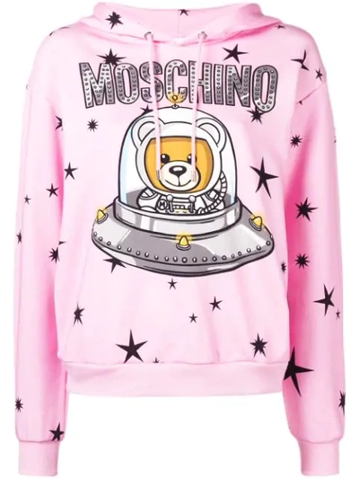 Moschino Logo Printed Cotton Sweatshirt Hoodie In Pink