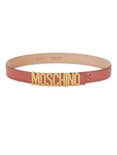Moschino Belt In Rose Leather With Logo In Pink