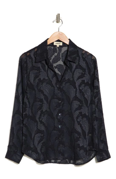 L Agence Laurent Paisley Burnout Long Sleeve Button-up Shirt In Midnight