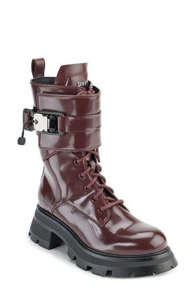 Dkny Lug Sole Combat Boot In Bordeaux