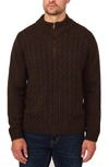 Rainforest Mountain Range Cable Knit Quarter Zip Sweater In Chocolate