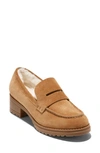 Cole Haan Camea Lug Sole Penny Loafer In Biscuit Suede