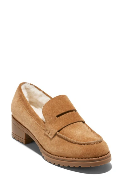 Cole Haan Camea Lug Sole Penny Loafer In Biscuit Suede