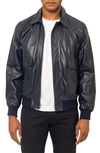 Pino By Pinoporte Leather Bomber Jacket In Navy