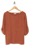 Max Studio Ruched Sleeve Ribbed Top In Cedar