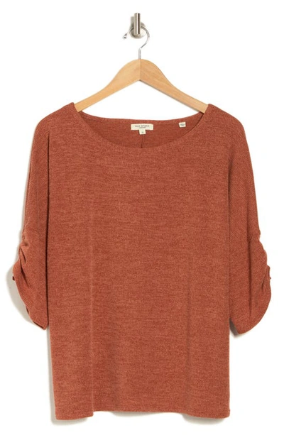 Max Studio Ruched Sleeve Ribbed Top In Cedar348