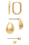 Rivka Friedman Set Of 3 Stud & Huggie Hoop Earrings In 18k Gold Clad