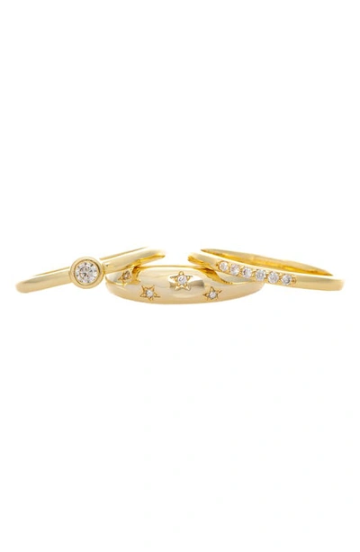 Rivka Friedman Set Of 3 18k Gold Plated Cubic Zirconia Rings In 18k Gold Clad