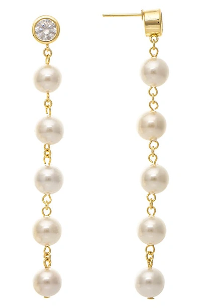 Rivka Friedman 18k Gold Plated Crystal & Imitation Pearl Linear Drop Earrings