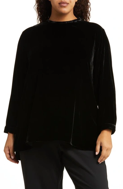 Eileen Fisher Velvet Mock Neck Tunic In Black