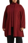 Eileen Fisher Shawl Collar Open Front Wool Jacket In Red Cedar