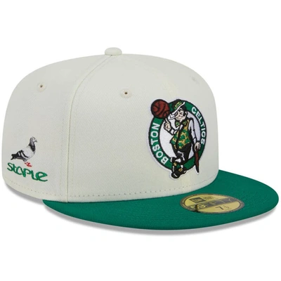 New Era X Staple Cream/kelly Green Boston Celtics Nba X Staple Two-tone 59fifty Fitted Hat