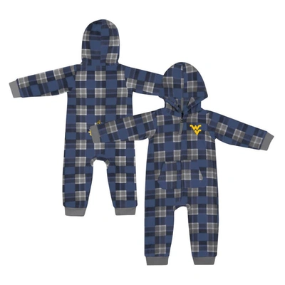 Colosseum Babies' Infant   Navy West Virginia Mountaineers Full-zip Plaid Hoodie Long Sleeve Jumper