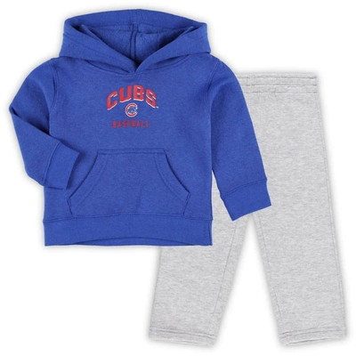 Outerstuff Babies' Infant Boys And Girls Royal, Heather Gray Chicago Cubs Play By Play Pullover Hoodie And Pants Set In Royal,heather Gray