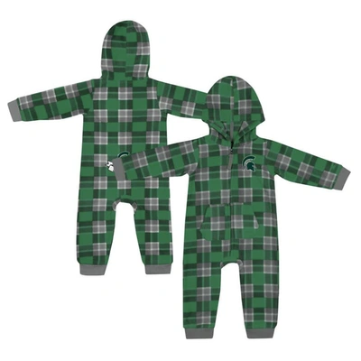 Colosseum Babies' Infant   Green Michigan State Spartans Full-zip Plaid Hoodie Long Sleeve Jumper